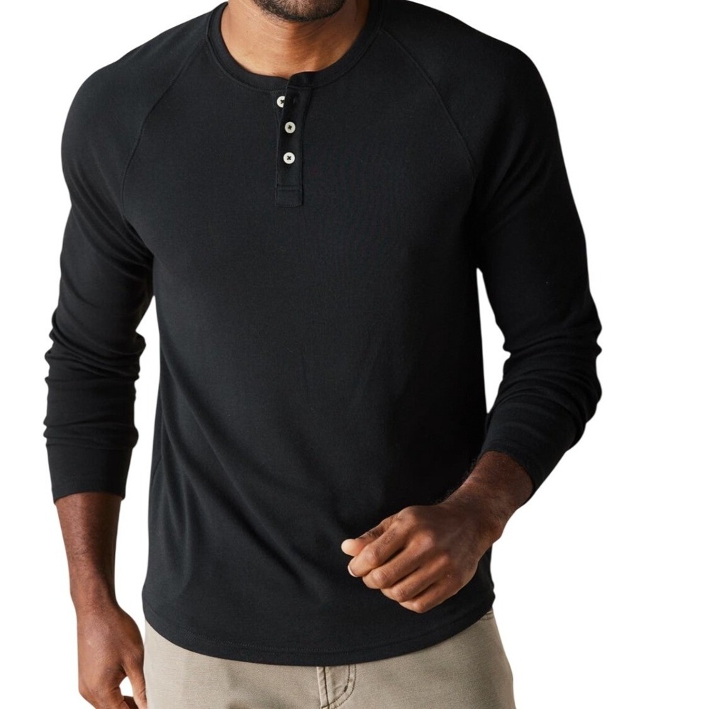 The Normal Brand Puremeso Everyday Henley Shirt Mens XL Black Long Sleeve